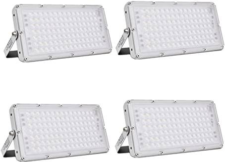 100W LED Fluter,4 Stück10000LM LED Strahler Außen Led Scheinwerfer 6500K Kaltweiß Superhell Aussenstrahler,Ultradünn Flutlicht IP66 Wasserdicht Außenbeleuchtung für Garten, Garage, Sportplatz, Hotel