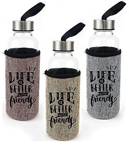 DKD Home Decor Bewinner Bouteille d'eau en verre housse lin 300 ml