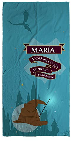 LolaPix Harry Handtuch. Strand Badetuch.Personalisierte Handtücher. Strandtuch mit Namen. Personalisierte Geschenke. Verschiedene Designs und Größen.Espresso Patronum