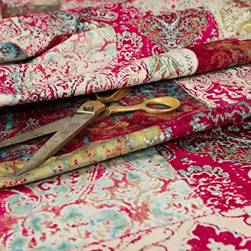 Redbrick Mill Fabrics Tissu d'ameublement en velours doux imprimé patchwork damassé à motif traditionnel au mètre (rose, au mètre)