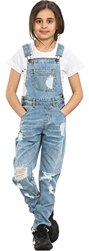 A2Z 4 Kids Girls Denim Dungaree Ripped Jeans - Dungaree D82 Light Blue 11-12