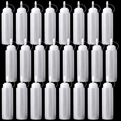 JMIATRY 24 Pcs Squeeze Bottles - 8.4oz Plastic Sauce Bottles with Cap Lids and Scale, Squeezy Bottles for Ketchup, Barbecue Sauce and Olive Oil