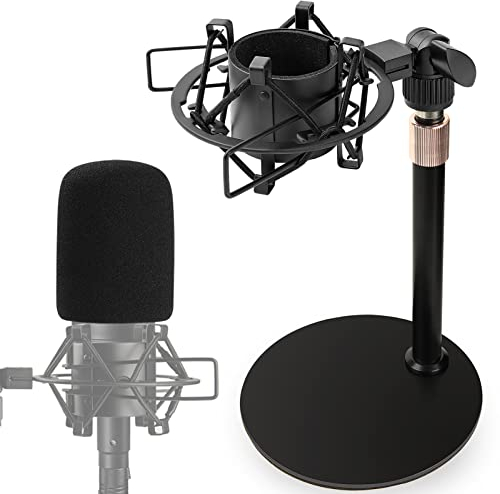 Rigych AT2020 Tisch Mikrofonständer, Einstellbare Mikrofonhalter Mit Mikrofon Spinne, Pop Filter Windschutz, Gewichtete Metallbasis, Für Audio Technica AT2020 AT2020USB AT2020USB+ AT2035 Mikrofon
