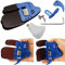 wolfman Bogenschießen Fingertab Fingerschutz LH/RH und S/M/L/XL Finger Tab Wache Leder Einstellbare Fingerschutzhandschuhe für Bogenfingerschutz Jagd Recurvebogen (XL - Linkshänder, Blau)