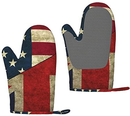 Silicone Oven Gloves USA Uk Flag Oven Mitts (18cm x 28cm) for BBQ Cooking Baking Grilling Microwave Spring Summer