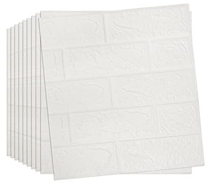 Trafagala 10Pcs 3D White Brick Wallpaper Wall Panels 35X38cm Brick Effect Wallpaper Foam DIY Wall Adornment Waterproof Self Adhesive Thicken Wall Stickers for Kitchen Kids Room Living Room Bedroom