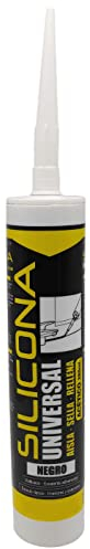 Tradineur - Bote de silicona universal en cartucho, sellador de juntas con cánula, rellenador, alicatados, cocina, baño, ventanas, bricolaje, fabricado en España (Negro, 280 ml)