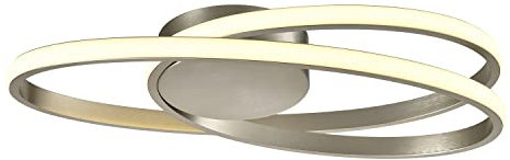 Happy Homewares Modern Double Swirl Strip Energy Saving LED Flush Ceiling Light Fitting in Brushed Satin Nickel | 38w = 125w | 3000k Warm White | 2128 Lumens | IP20 Rated