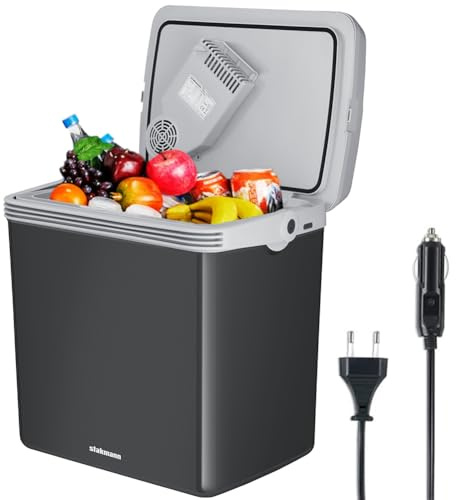 Frigorifero Elettrico Portatile per Auto da 32 Litri, Mini Frigo con Manico Ergonomico, Spina da 230V e 12V, Modalità Freddo e Caldo, Ideale per Camion, Macchina, Barca, Campeggio, Camper