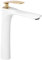 Rea Waschtischarmatur ORBIT WHITE GOLD HIGH Wasserhahn Bad Badarmatur aus Messing Armatur für Waschbecken Badezimmer Mischbatterie Waschbecken Einhebel (Weiß)