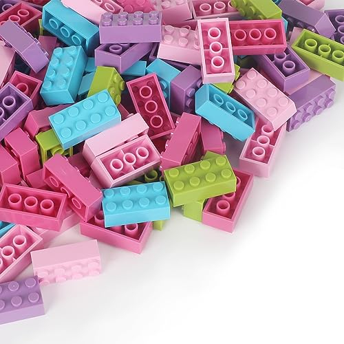 ekuzi Mattoncini da costruzione, 121 pezzi, 2 x 4, multicolore, mattoncini classici compatibili con Lego Classic, STEM Creative Building Block Giocattoli per bambini (rosa/blu/viola/verde/rosa rosso)