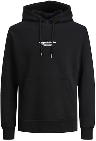 JACK&JONES Hoodie mit Logo Print Kapuzen Pullover mit Kordelzug und Kängurutasche JORVESTERBRO, Farben:Schwarz,Größe Pullover:XS