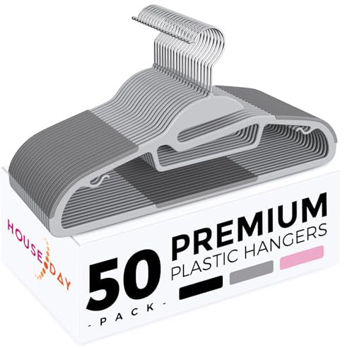 HOUSE DAY 50 Stück Kleiderbügel Kunststoff（Dunkel grün Gummistab）