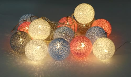 LED Textilkugel Lichterkette mit 15 LED, Batteriebetrieb, Farbe blau/rosa/grau/weiss, für innen, Batteriebetrieb