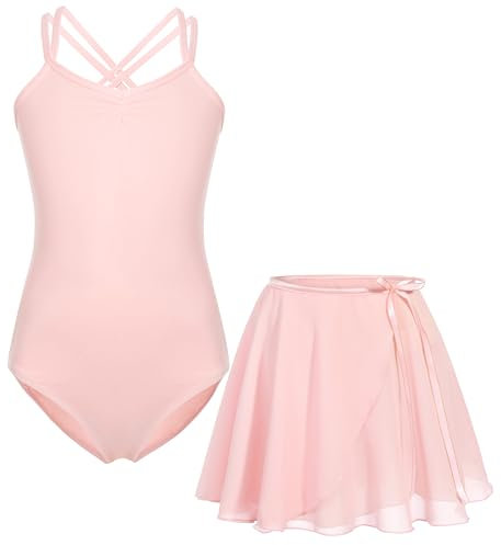 FONLAM Ballettkleid Ballettkleidung Turnanzug Mädchen Baumwolle Tanzkleid Ballett Trikot Ballettrock Gymnastikanzug (4-5 Jahre, Rosa)