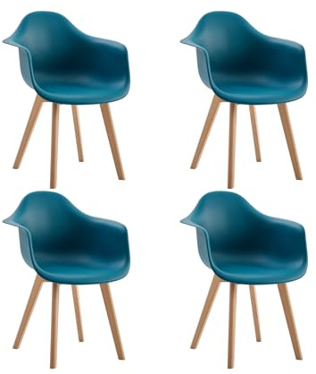 GrandCA HOME 4er-Set Esszimmerstühle, nordische Küchenstühle mit Beinen aus Buchenholz, Moderne Sessel für Wohnzimmer, Büro, Schlafzimmer, Esszimmer,Tintengrün