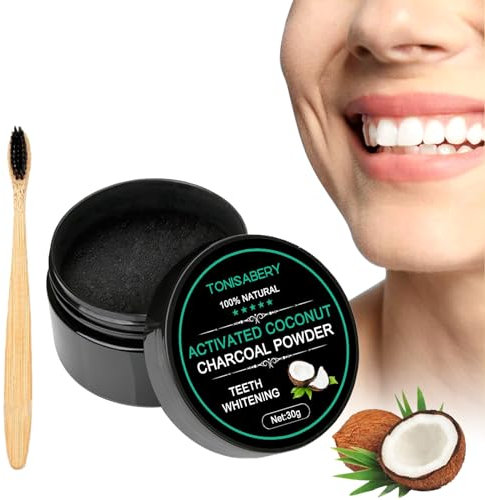 Poudre Dentaire, Teehth whitening, Blanchiment Des Dents, Poudre de Charbon Actif - Avec brosse à dents en bambou, Blanchiment Des Dents Élimine Efficacement Les Taches De Café, Tabagisme