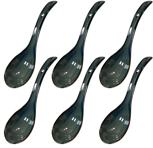 Ensemble De Cuillères à Soupe Asiatiques, Cuillères à Soupe Chinoises, 22cm Grandes Cuillères à Ramen, Cuillères à Soupe Pour Manger-bleu-Ensemble de 6