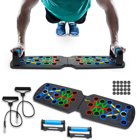 Mualady 14 in 1 Push Up Board, Liegestütze Brett for Men, Home Gym Fitnessgeräte, Homeworkout Fitness-Board für Ganzkörper, Liegestützbrett mit Handgriff & Widerstandsband