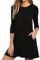 Anelune Womens Dress 3/4 Sleeves Sundress Casual Swing Elastic Waist Mini Dress with Pockets Black Small