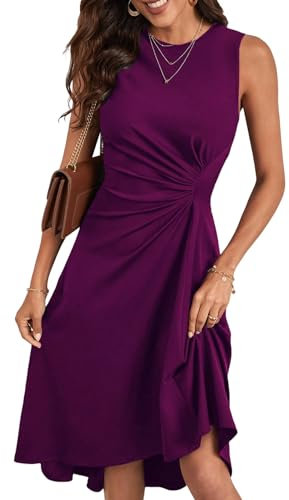 shownicer Vestiti Donna Elegante Vestiti al Ginocchio Abiti Girocollo Senza Maniche Abito da Sera Plissettato Vita Alta Vestiti da Cerimonia Cocktail A Viola M