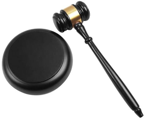POFET Juego de mazo y Bloque, mazo de Madera con Acabado Antiguo Hecho a Mano y Bloque de Sonido de Martillo Redondo, jueces, Abogados, reuniones, subastas y Regalos