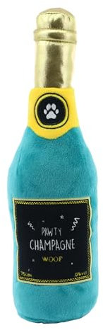 Ancol Pawty Champagne Dog Toy Soft Plush Interactive Fun Lightweight Durable Squeaky Stuffed Cuddling Playing Washable Pet Puppy Toy for All Breeds