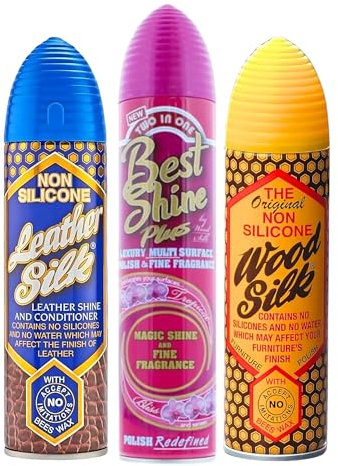 Aristowax Care Collection: Multi-Surface Shine & Polish Spray (300ml), Non-Silicone Wood Silk Polish with Pure Beeswax (225ml), and Non-Silicone Leather Polish with Beeswax (225ml)