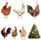 Vordpe 6 Stück Weihnachtsbaum Huhn Anhänger, Acryl Anhänger Weihnachten, 2D Huhn Dekorative Ornamente, Christbaumschmuck Weihnachtsschmuck Geschenk (C)