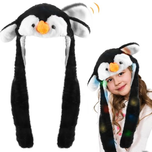 RosyFate Cappello con Orecchie Che Si Muovono, LED Cappello Animali, Cappelli Divertenti, Cappello con Orecchie, Cappello Bambino (Pinguino)