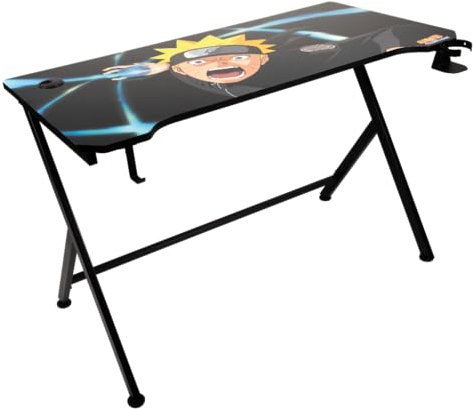 Konix Naruto Shippuden Scrivania gaming 121 x 69 x 76 cm - Tavolo in legno e metallo - Portabicchieri - Supporto per cuffie - Motivo Naruto Rasengan