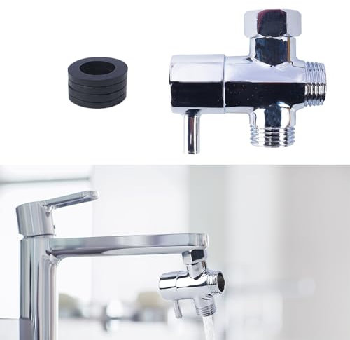 Minnhua Laiton Robinet WC 3 Voies, G 1/2 Vanne 3 Voies Chromé et Poli, Inverseur Douche avec 3 Rondelles, Adaptateur Robinet Cuisine pour Douche, Toilette WC, Cuisine (Argent)