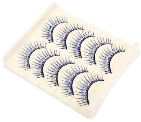 DRESSOOS Cils De Maquillage Exagérés 5 Paires Taille Unique Rigide Bleu Pour Femmes Performances Scène Fête Avec Pierres Décoratives