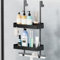 Wisfame Etagere Douche à Suspendre, Etagere Salle de Bain sans Percage, Rangement Douche en Acier Inoxydable, Étagère Douche Suspendue pour porte douche, Porte Shampoing Douche Noir