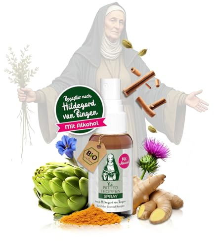 Aura vom Land Bio Premium Bitterstoffe Spray nach Hildegard von Bingen 50ml – Hochdosiertes Bitterspray Bittertropfen – 9 Natürliche Bitterkräuter Vegan – Bitter Komplex Made in Germany