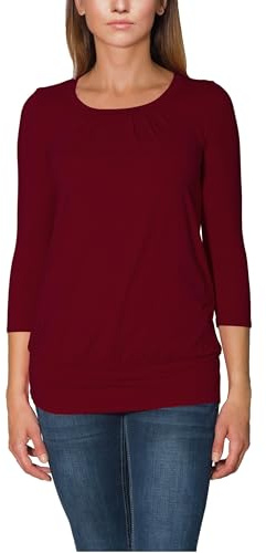 Alkato Damen Viskose Shirt 3/4 Arm Longshirt Top, Farbe: Weinrot, Größe: XL