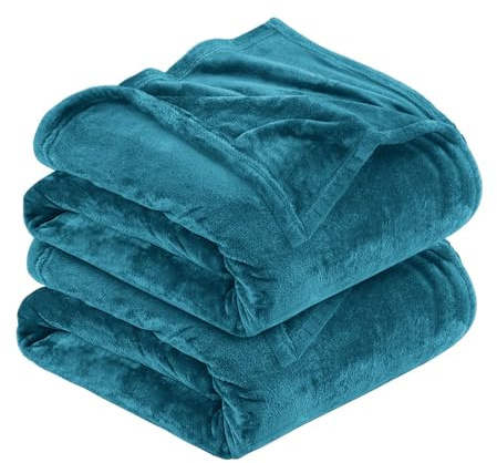 MOONLIGHT20015 Silk Touch Warm 2 Pack Fleece Blankets - 400 GSM Throws for Sofa Fluffy Blanket Bed Throw for Bedroom, Couch, Travel, Kids, Bedroom Accessories Teal, King (230 X 270CM)