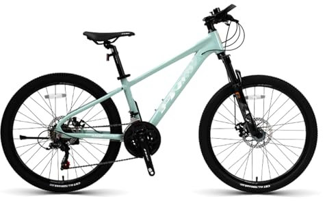 Outdoor Hybrid Bikes, 24/26/ 27.5 Inch Mountain Bike,21-Speed, Adjustable Ergonomic Seat for Men Women Adult, MTB Bicycle With Suspension Fork cyan-24inch