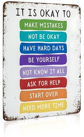 It's Okay to Not Be Okay Vintage Tin Metal Sign Poster Motivational Kids Art Classroom Posters Quotes Be Yourself Wall Art 8x12 Inch Suitable for Home Bar Cafe Office Wall Decor (25116)