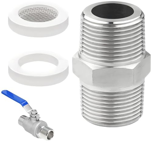 1/2 Zoll Edelstahl Doppelnippel Duschschlauch Adapter - Duschschlauch Adapter, Duschkopf Verlängerung für Verlängerung, Flexschlauch & Wasseranschluss, mit Dichtung + Filter
