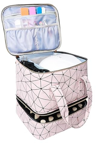 Nail Bag Case - Makeup Train Case | Nail Polish Organisers | Gel Naill Polish Organisers and Storage Box for Nails Tech Nails Kit Supplies Artist Box with Double Layer Design, Pink
