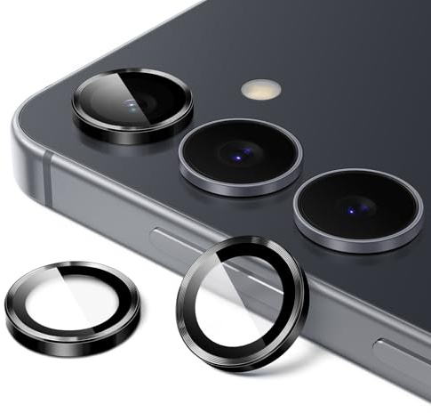 JETech Pellicola Protettiva Fotocamera per Samsung Galaxy S25 FE, Nero | 1 Set, Protezione Fotocamera, Vetro Temperato 9H, Cover Anello Metallico Singolo, HD Trasparente