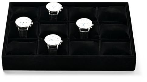 Oirlv Schwarz Samt 12 Grids Schmucktablett für Uhren, Armbändern,Uhrenblett,Uhrenablage