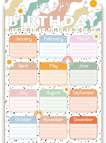PRESSINART Regenbogen Geburtstagsposter Geburtstagskalender Blüten Gänseblümchen Design Monatliche Erinnerung Datum Wandbehang Pinnwand Schild Für Klassenzimmer Büro Zuhause Veranstaltung Dekorationen