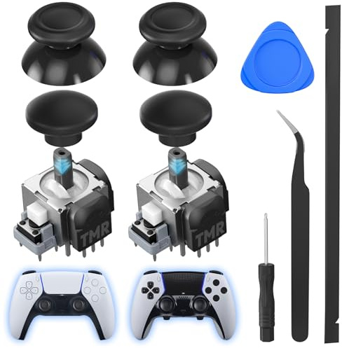 Joystick PS5 Magnetico con Effetto Hall TMR – Kit Riparazione Controller DualSense/Edge, No Drift, Alta Precisione + 2 Paia di Manicotti Antiscivolo, Ricambi PlayStation 5, 2 Pezzi
