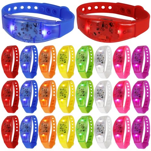 W.Balonma LED-Armbänder für Partys, verstellbare Armbänder, leuchtet bis zu Musik, LED-Armband, leuchtend, Party-Armband, Handgelenkbänder für Konzerte, Veranstaltungen (24, 8 Farben gemischt)