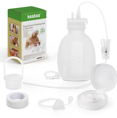 haakaa Supplemental Nursing System for Breastfeeding, Tube & Pouch Set | Silicone Feeding Tube & Pouch, Breastfeeding Supplementer, Dual Flow Control, Food-Grade Silicone