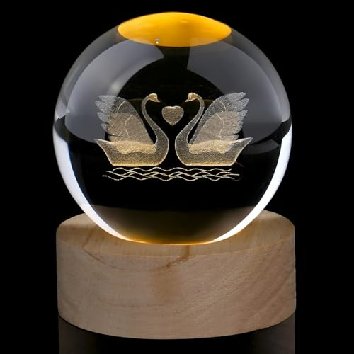 AWARDSEN 60 mm Schwan Kristallkugel Jahrestag Geschenke für Frauen | AWARDSEN Glaskugel Deko Wohnzimmer, Geschenk Valentinstag Hochzeit für Sie