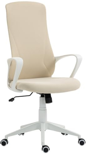 Vinsetto Silla de Oficina Giratoria Juvenil 62x56x110-119,5 cm Beige | Silla de Escritorio, Altura Ajustable, Función Basculante, Reposabrazos, Respaldo Alto
