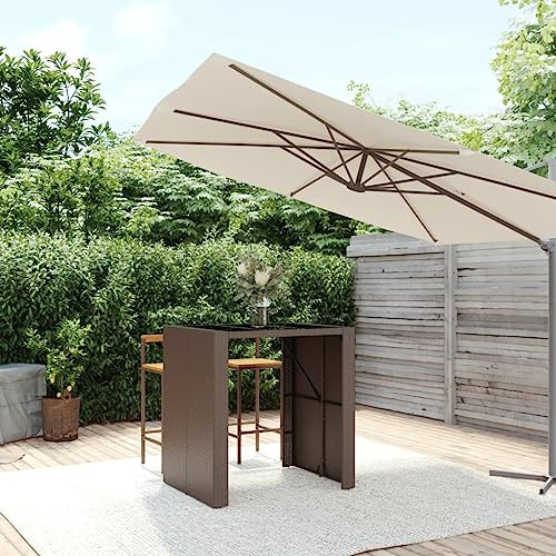 Owoxanthellate Bartisch 105x80x110 cm Braun Poly Rattan Glasplatte Outdoor Standtisch wetterfest Balkon Garten Terrasse Modernes Design Robust und Langlebig für Garten Balkon Terrasse